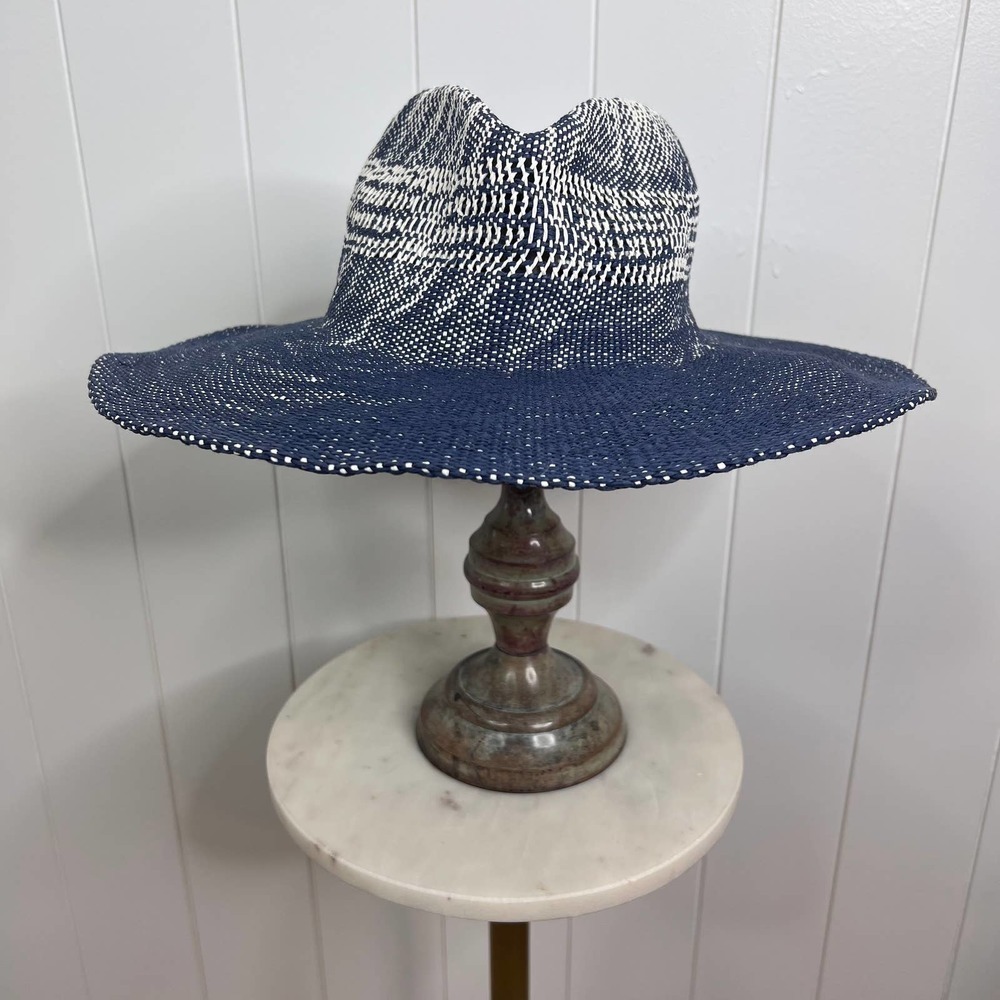 Scoop NYC Navy and White Deauville Continental Woven Summer Hat SZ One‎ Size